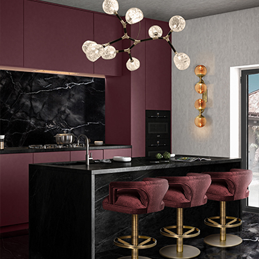 KAROO II COUNTER STOOL, HORUS IRREGULAR SUSPENSION LIGHT, SYRAD WALL LIGHT